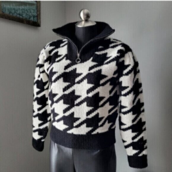 DEX Houndstooth Cropped Mock Neck Sweater NWT Sz XL - Picture 14 of 14